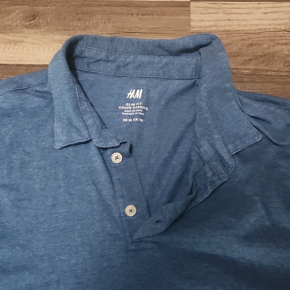 H & M Slim Fit Coupe Etroite Polo Blue Size XL - Picture 3 of 4